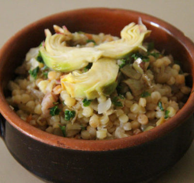 Fregola Sarda con carciofi e Rana pescatrice